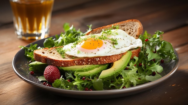 Café da manhã vegetariano em fundo branco vazio fotorrealista