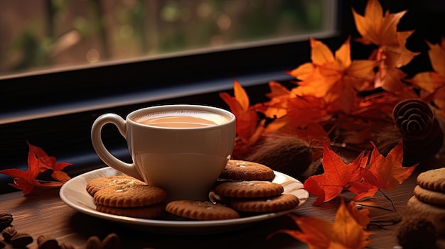 Café de outono com biscoitos