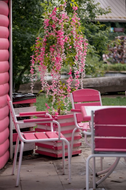 Café de rua em rosa no parque