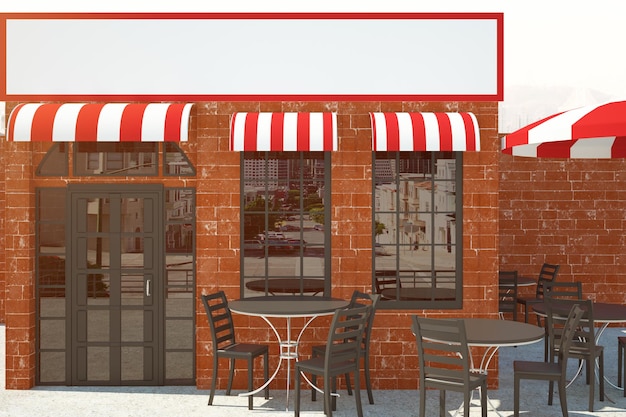 Café de tijolo vermelho com outdoor vazio