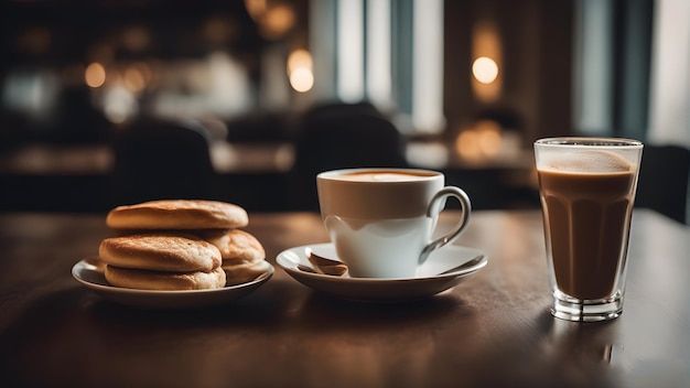 café e bolos em uma mesa em um café