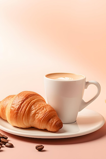 café e croissant iluminação branca luz de estúdio