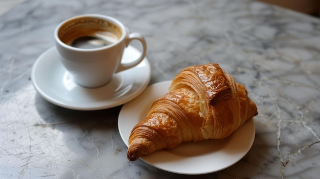 Café e croissant ritual da manhã simplicidade aperfeiçoado prazer diário