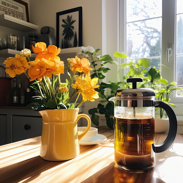 café e flores bonitas