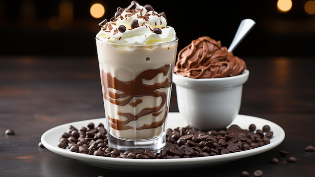 Foto café e gelado de chocolate com batida