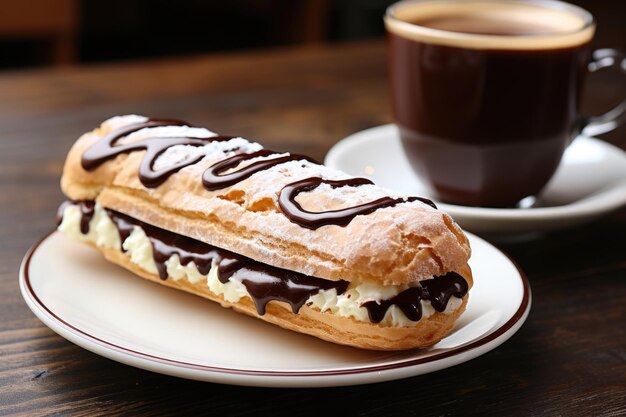 Café eclair y capuchino en la mesa de café generado por ai