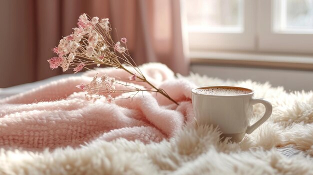 café em um cobertor quentinho para esquentar no inverno