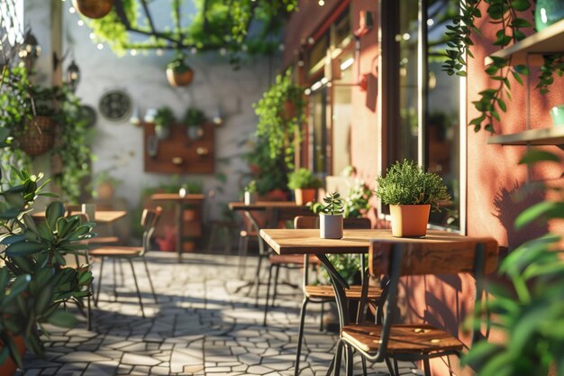 Foto café encantador com terraço ao ar livre