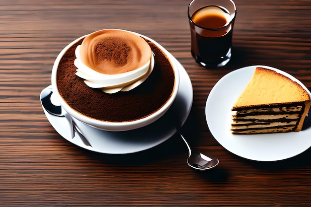Café espresso doble con trozo de tarta
