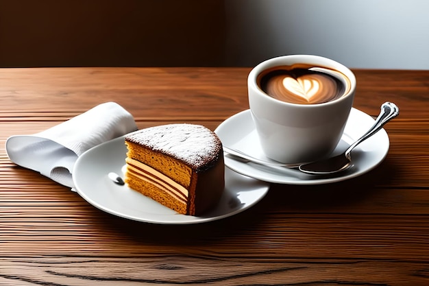 Café espresso doble con trozo de tarta