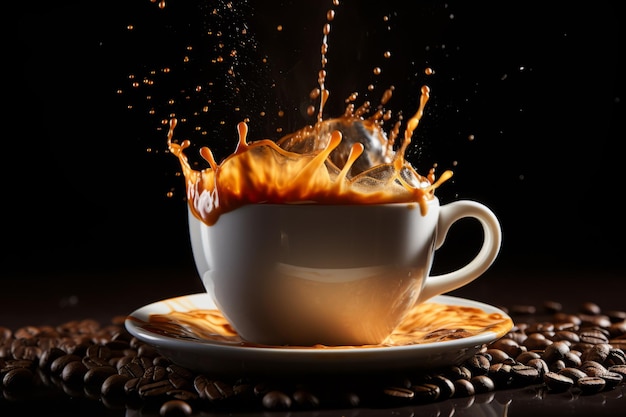 Café espresso de la mañana espresso caliente en taza de cartón café para salpicar