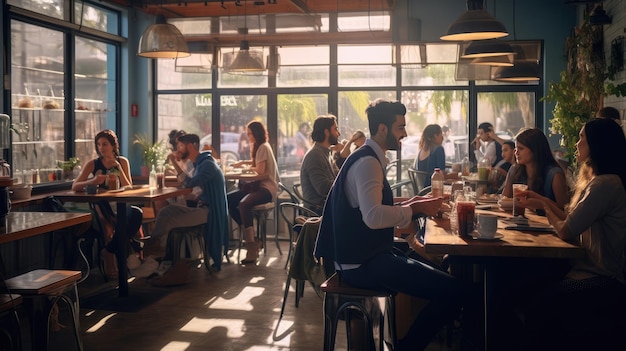 El café estaba lleno de clientes Imagen generada por IA