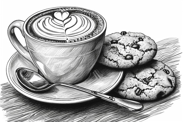 Café estilo Doodle y galletas ar c