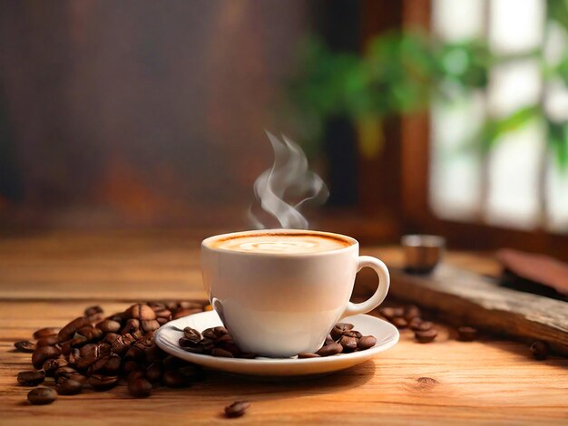 café fresco con fondo de madera blanca descarga de imagen 8k
