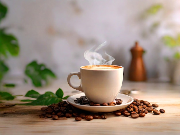 café fresco con fondo de madera blanca descarga de imagen 8k