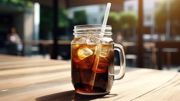 Foto café frío en un frasco de vidrio refrescante en un día caluroso ilustración de alta calidad