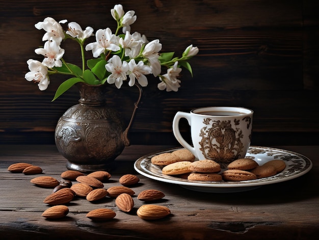 Café con galletas y almendras