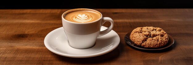 Café con galletas de arte con leche en la mesa