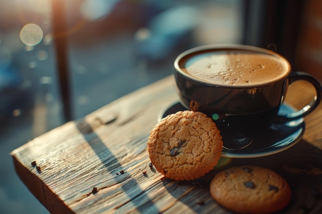 Café y galletas en una mesa de madera