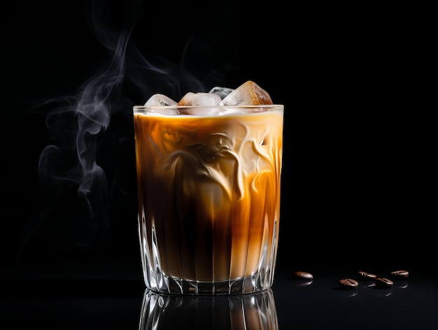 Café gelado decadente com leite Um frio clássico em fundo preto