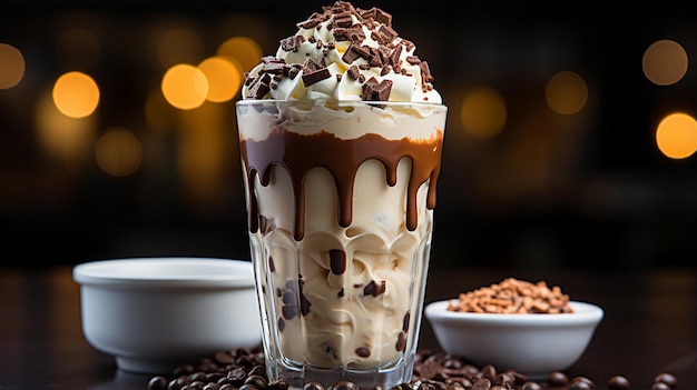 café y helado de chocolate con crema batida