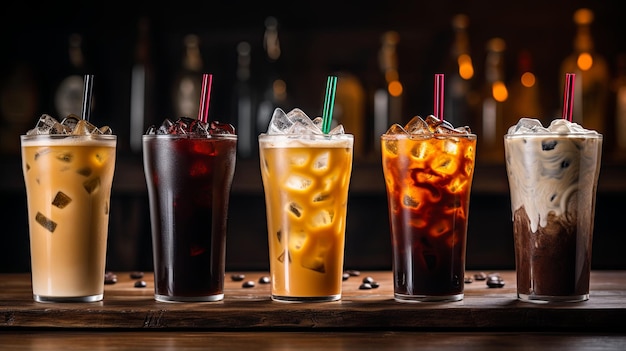 Café helado con jarabe con sabor en vaso alto