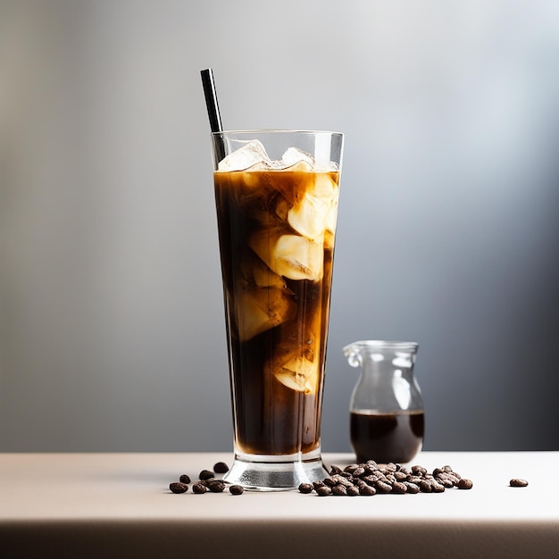 Café helado en un vaso alto