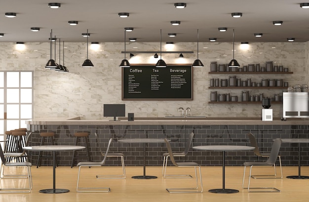 Café-Innenraum oder Kaffeehaus im Inneren mit Zählerbar