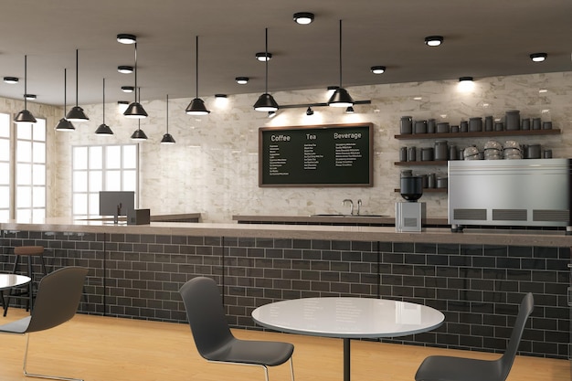 Café-Innenraum oder Kaffeehaus im Inneren mit Zählerbar