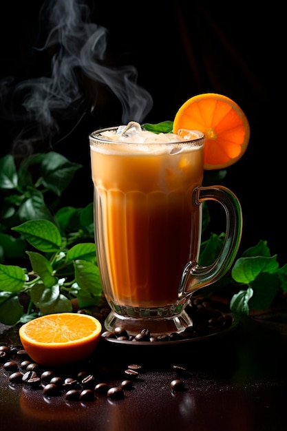 Café con jugo de naranja en la mesa Bebida de IA generativa