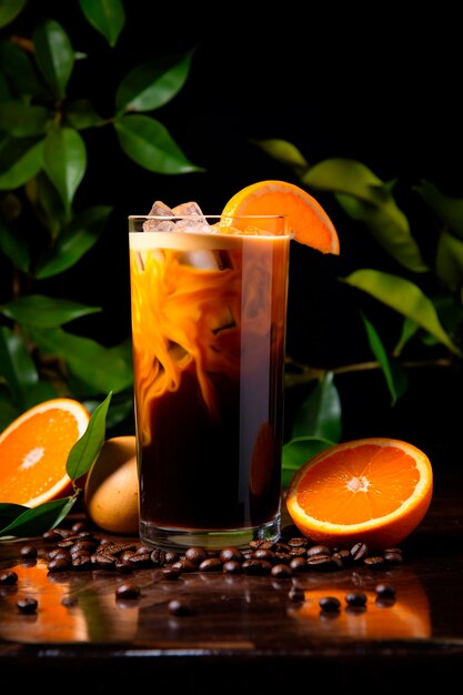 Café con jugo de naranja en la mesa Generativa AI Bebida