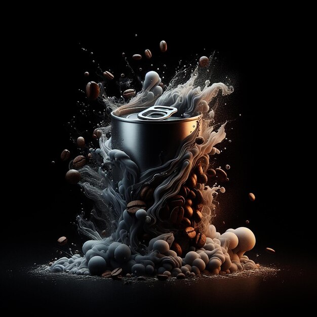 café en una lata de foto renderizado realista