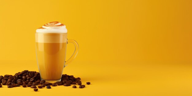 café latte con granos de café en la esquina