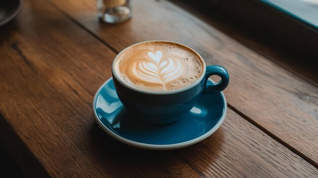 Café con leche caliente en la mesa de cerca