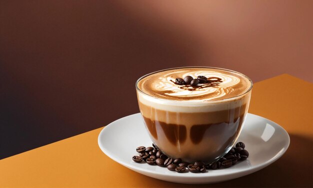 Foto café con leche refrescante en un vaso blanco