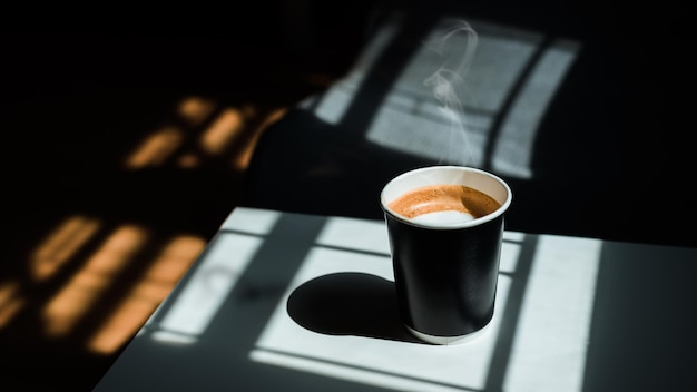 Café con leche en vaso de papel negro para llevar