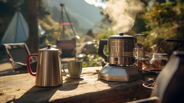 Café de la mañana al aire libre