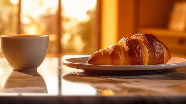 Café de la mañana con croissant Ilustración AI GenerativexA