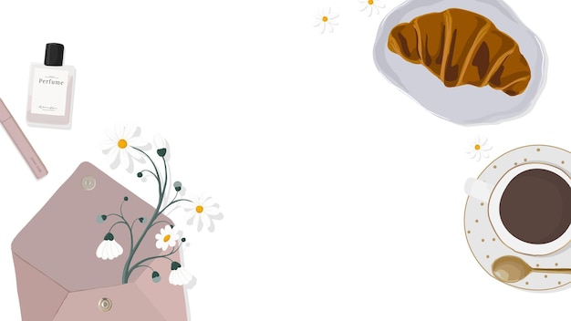 Café de la mañana y croissant