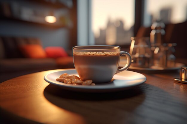 Café de la mañana en la mesa por la mañana Generado por IA