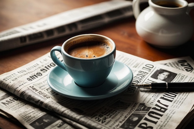 Café de la mañana y periódico