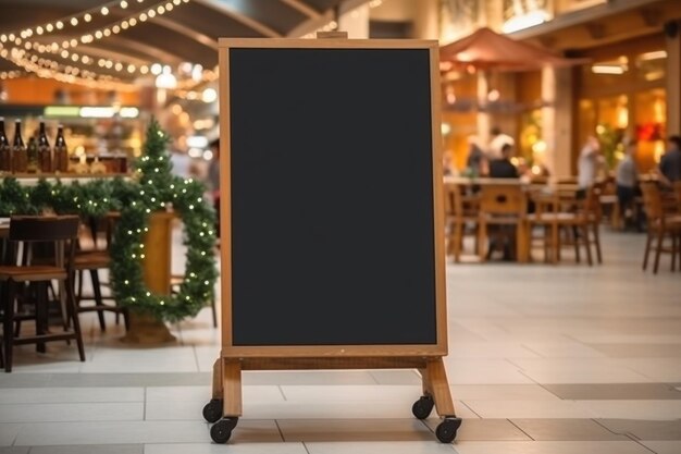 Foto cafe-menü-schwarztafel-schild-mockup vor einem restaurant generative ki