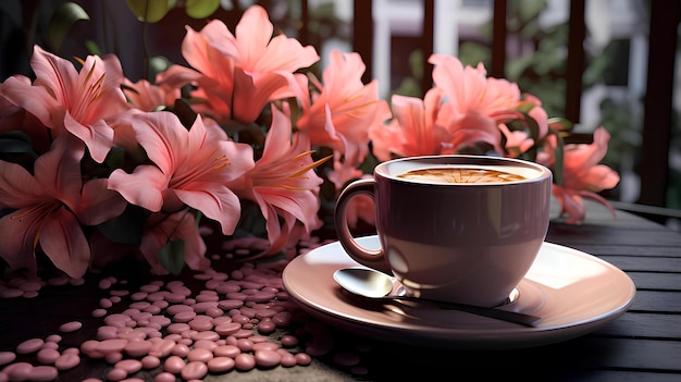 un café en una mesa con un fondo estético