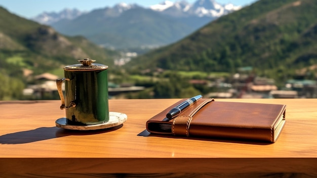 café en la mesa de madera