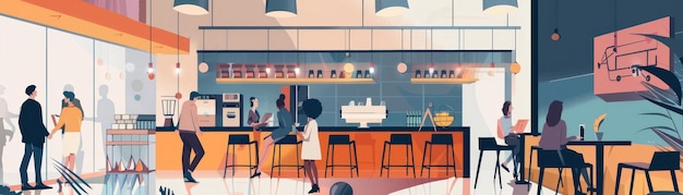 Café moderno com clientes desfrutando de bebidas e conversas atmosfera vibrante e aconchegante perf