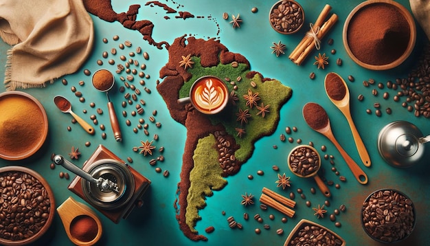 Foto café molido y granos de américa del sur