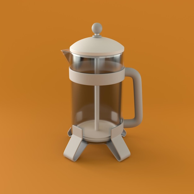 Café monocromático da imprensa francesa na renderização 3d de fundo laranja