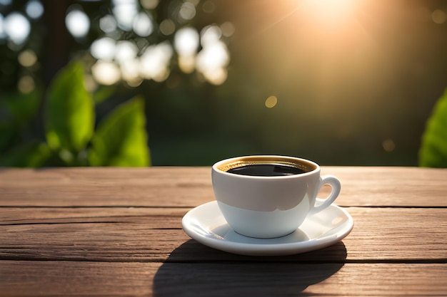 café na mesa na natureza gerado por IA