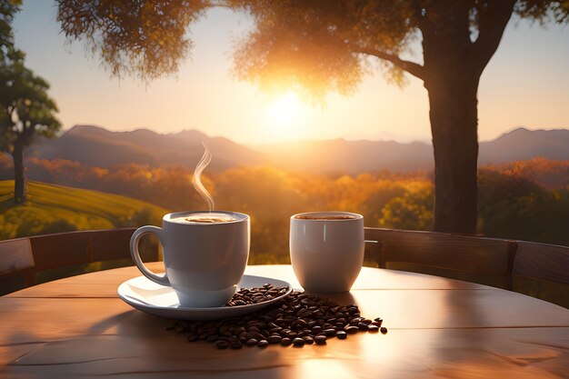 café na mesa na natureza gerado por IA