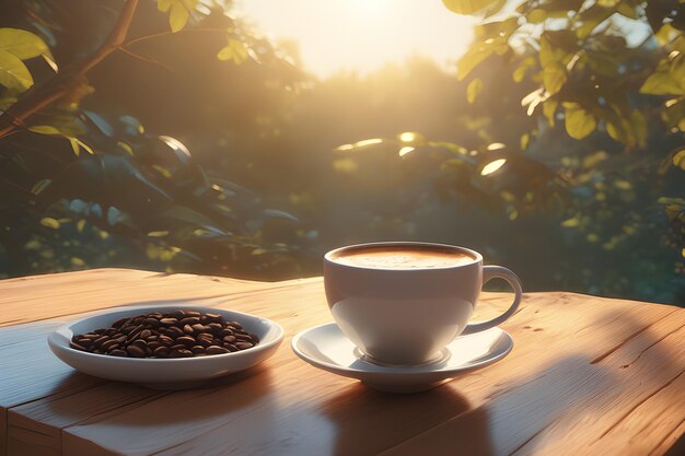 café na mesa na natureza gerado por IA
